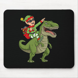 Christmas Elf Riding Dinosaur T Rex Boys Kids Fun  Mouse Pad