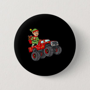 Christmas Elf Riding Monster Truck Boys Kids Famil 2 Inch Round Button