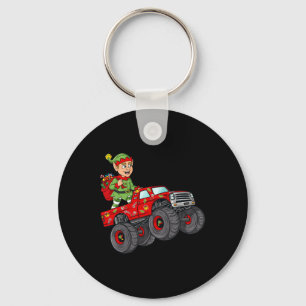 Christmas Elf Riding Monster Truck Boys Kids Famil Keychain