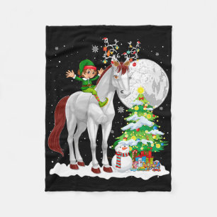 Christmas Elf Riding Reindeer Horse Snowman Xmas T Fleece Blanket