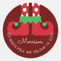 Christmas Elf Round Return Address Label