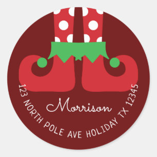 Christmas Elf Round Return Address Label