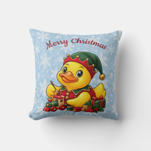 Christmas Elf Rubber Duck Winter Holiday Decor Throw Pillow