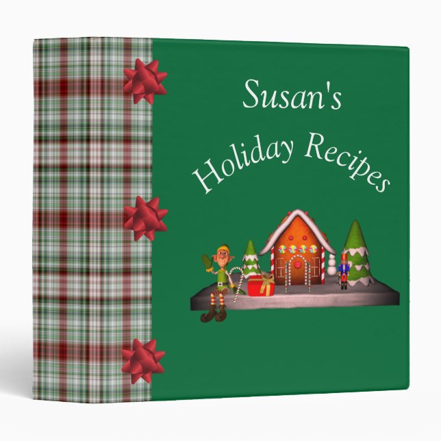 Christmas Elf Scene Holiday Personalized Recipe  Binder (Front/Spine)