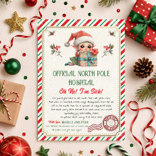 Christmas Elf Sick Letter North Pole Hospital Invitation