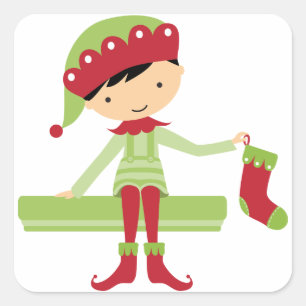 Christmas elf square sticker