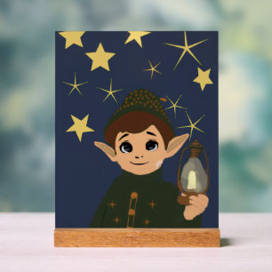 Christmas Elf Starry Night Acrylic Kids Room Sign