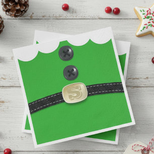 Christmas Elf Suit Belt Green Paper Napkins