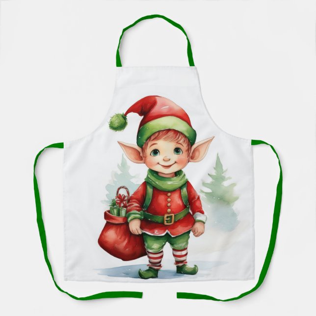 Christmas elf with a sack of gifts apron (Front)