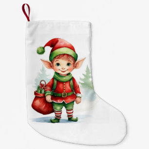Christmas elf with a sack of gifts small christmas stocking