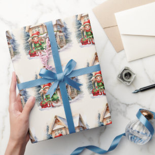 Christmas elf with a sack of gifts wrapping paper