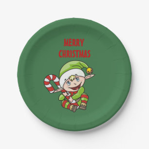 Christmas Elf With Candy Cane Paper Plate