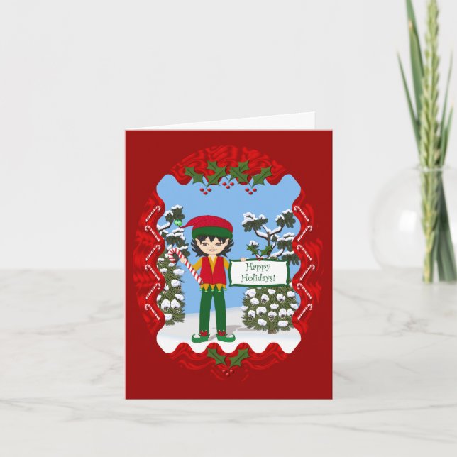 Christmas Elf with Candy Canes Card (Front)