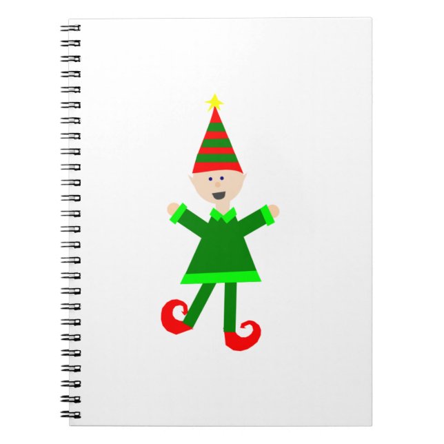 Christmas Elf with Green and Red Striped Star Hat Notebook (Front)