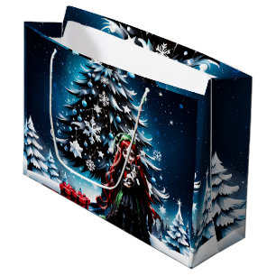 Christmas Elf with Kitten.  Large Gift Bag