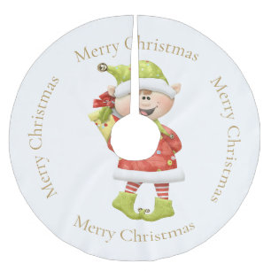 Christmas Elf with Present Brushed Polyester Tree Skirt
