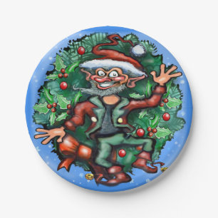 Christmas elf with wreath paper plate