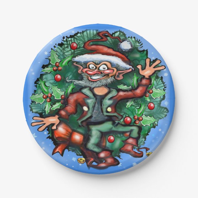 Christmas elf with wreath paper plate (Front)