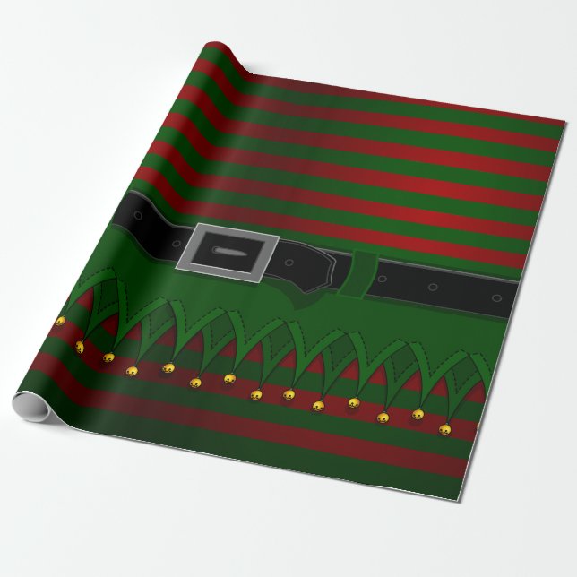 Christmas Elf Wrapping Paper Cute Elf Gift Paper (Unrolled)