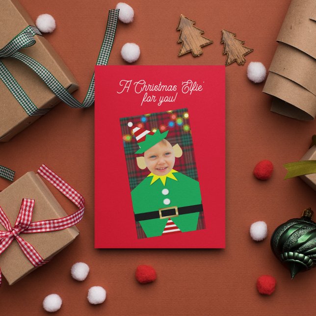 Christmas Elfie Personalized Photo Christmas Holiday Card (Creator Uploaded)