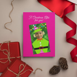 Christmas Elfie Pink Personalized Photo Christmas Holiday Card