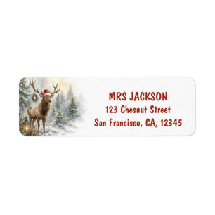 Christmas Elk with Santa Hat Watercolor