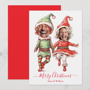 Christmas elves couple holiday card