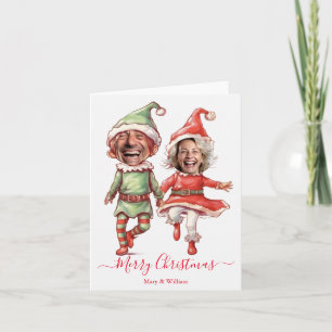 Christmas elves couple holiday card