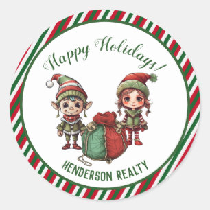 Christmas Elves Custom Holiday Business Classic Round Sticker