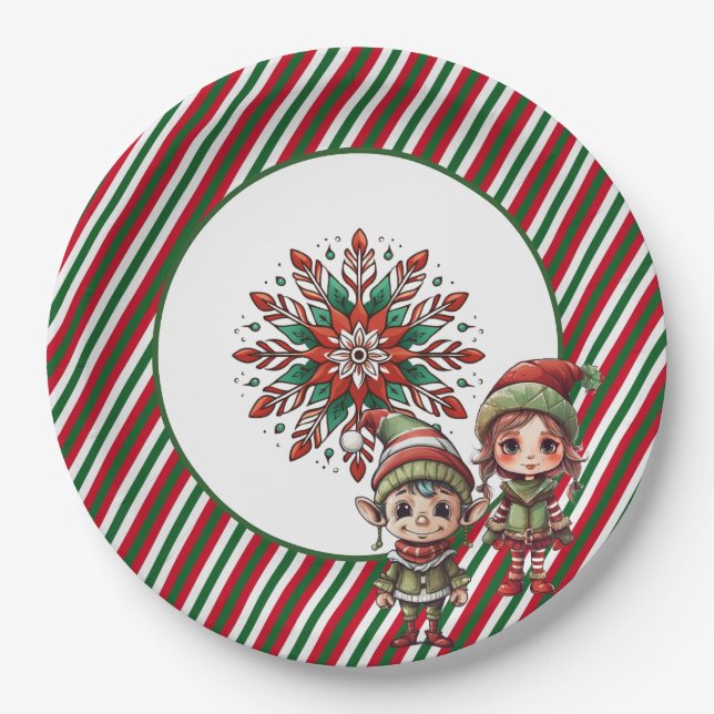 Christmas Elves Holiday Party Paper Plate (Front)