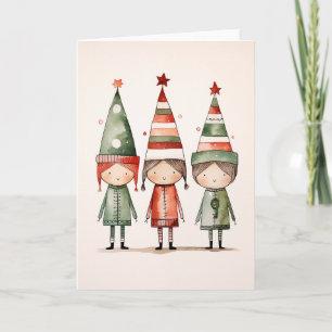 Christmas Elves in Festive Hats Invitation