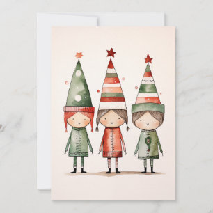 Christmas Elves in Festive Hats Invitation