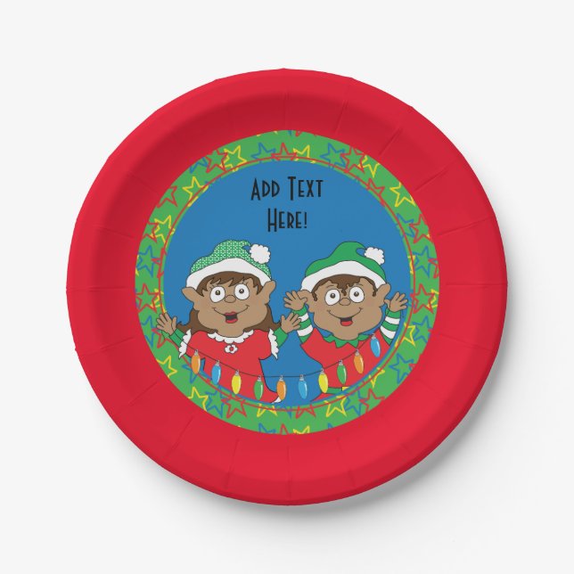 Christmas Elves of Colour Paper Plate (Front)