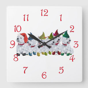 Christmas Elves Square Wall Clock