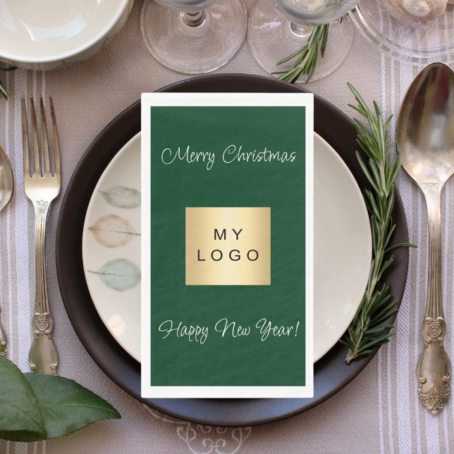 Christmas emerald green cafe bar business logo napkin (Creator Uploaded)
