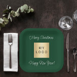 Christmas emerald green cafe bar business logo paper plate<br><div class="desc">A classic emerald green coloured background. Personalize and add your business,  company logo. Text: Merry Christmas. Happy New Year!
For company events,  parties,  marketing,  promotion.</div>