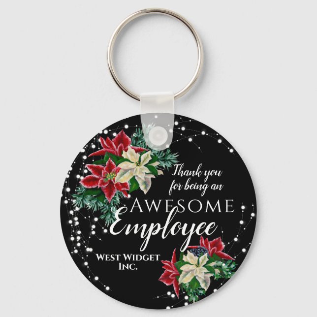 Christmas Employee Appreciation Floral Black Keychain (Front)