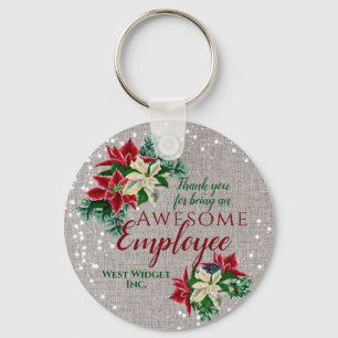 Christmas Employee Appreciation Floral Burlap Keychain