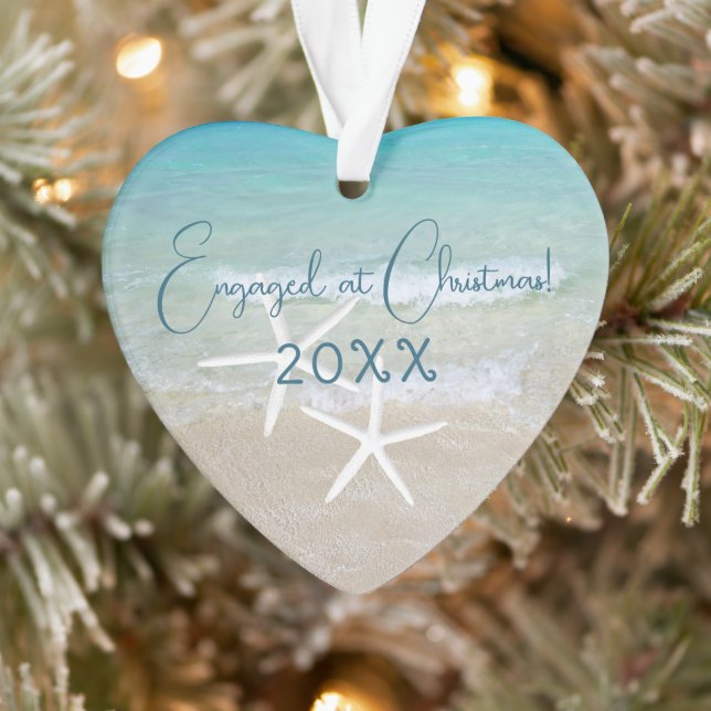 Christmas Engagement Beach Ornament Photo and Text (Tree)
