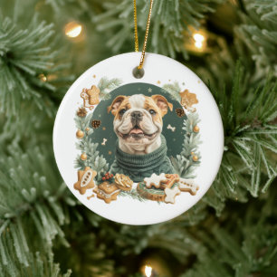 Christmas English Bulldog Ceramic Ornament