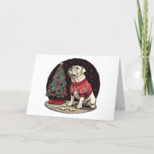 Christmas English Bulldog Christmas Tree Holiday Card