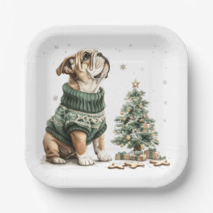 Christmas English Bulldog Christmas Tree Paper Plate