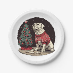 Christmas English Bulldog Christmas Tree Paper Plate