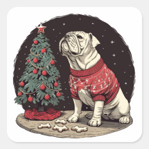 Christmas English Bulldog Christmas Tree Square Sticker