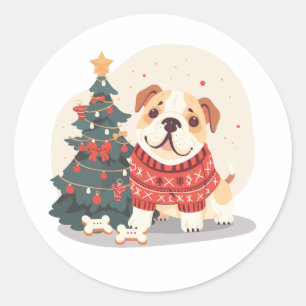 Christmas English Bulldog Holiday Sweater Classic Round Sticker