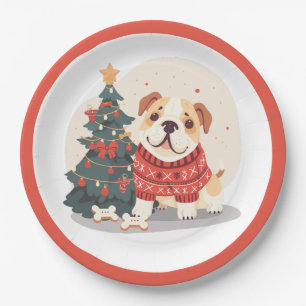 Christmas English Bulldog Holiday Sweater Paper Plate