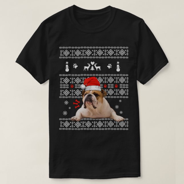 Christmas English Bulldog In Santa Hat Xmas Ugly S T-Shirt (Design Front)