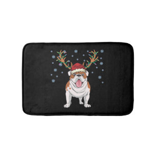 Christmas english bulldog reindeer dog bath mat