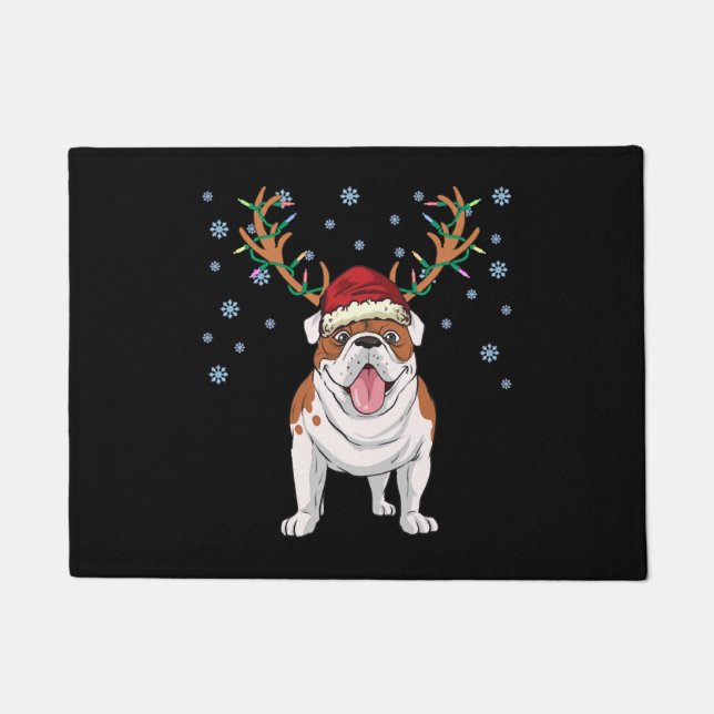Christmas english bulldog reindeer dog doormat (Front)