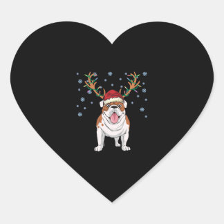 Christmas english bulldog reindeer dog heart sticker